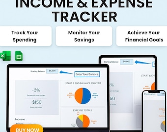Income and Expense Tracker: Monthly Budget Planner (Google & Excel)
