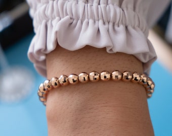 14k Gold Beaded Bracelet: Diamond Cut Ball Bracelet