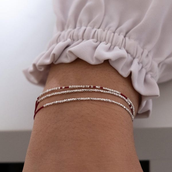 Delicate Silk Beaded Bracelet: Adjustable Gold Vermeil Cord