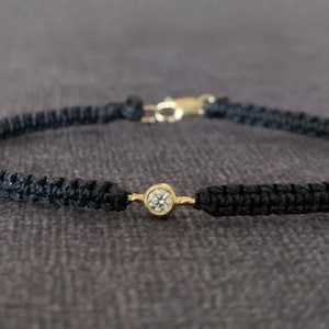 14k Genuine Diamond Friendship Bracelet, gold Cord bracelet, diamond solitaire bracelet, diamond cord bracelet, charm bracelet gift for her