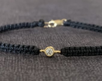 14k Genuine Diamond Friendship Bracelet gold Cord bracelet diamond solitaire bracelet  diamond cord bracelet charm bracelet gift for her