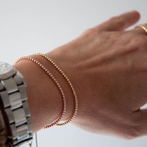 Dainty 14k solid gold bead bracelet friendship bracelet gold silk bracelet 14k solid gold beaded bracelet simple bracelet, gift for her image 9