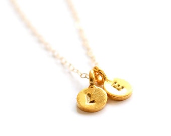 Tiny initial necklace with two charms