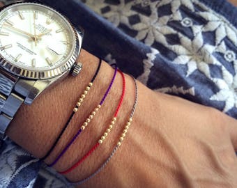 14k gold Bead bracelet, Seven wish friendship bracelet, silk bracelet, red string bracelet, silk cord bracelet, lucky charm, dainty bracelet