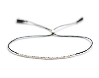 Solid 14k Yellow Gold Bead Bracelet, Friendship Bracelet, Delicate Bracelet  With Dainty Beads Silk Cord 