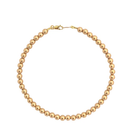 14k Gold Beaded Bracelet With Diamond Charm Gold Bead Etsy