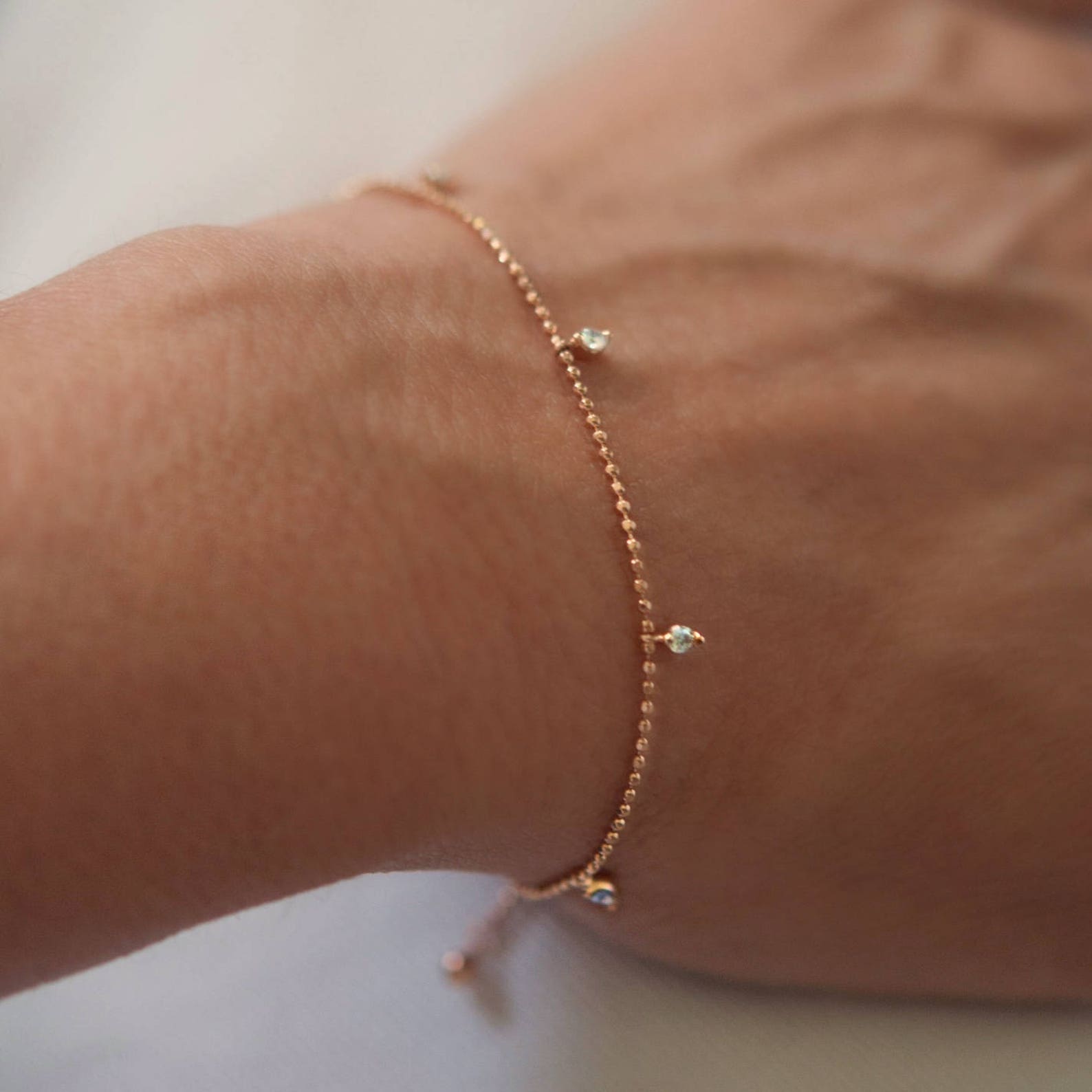 Delicate Diamond Bracelet With Gold Chain 18k Solid Gold Etsy