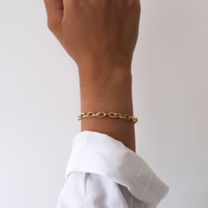 14K Gold Link Chain Bracelet, 14K Gold Paper Clip chain Bracelet, 14k solid gold bracelet, Thick Gold Chain, Gold chain bracelet, gift idea