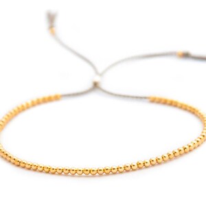 Solid 14k Yellow Gold Beaded Friendship Bracelet, delicate bracelet with dainty beads with silk