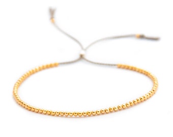 14k Yellow Gold Bead Bracelet, Silk Cord, Adjustable