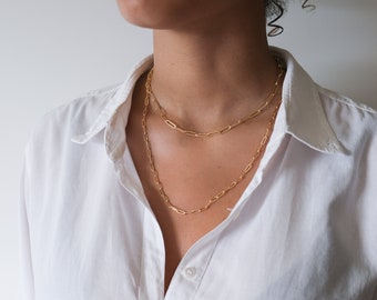 Gold Paper Clip Necklace chain - Gold choker necklace - Link Necklace