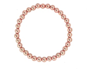Rose Gold Bead Bracelet, 14k gold beaded bracelet, Rose Gold Jewelry, Beads 3mm,  4mm,  5mm, stretch elastic, stacking bracelet Gift for her