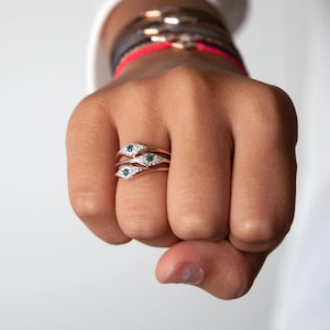 14k Diamond Evil Eye Ring, protection amulet