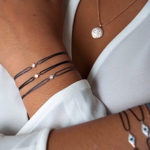 Gold Diamond Bracelet, 14k solid gold bracelet, Diamond solitaire bracelet - Cord Bracelet with diamond - gift for her