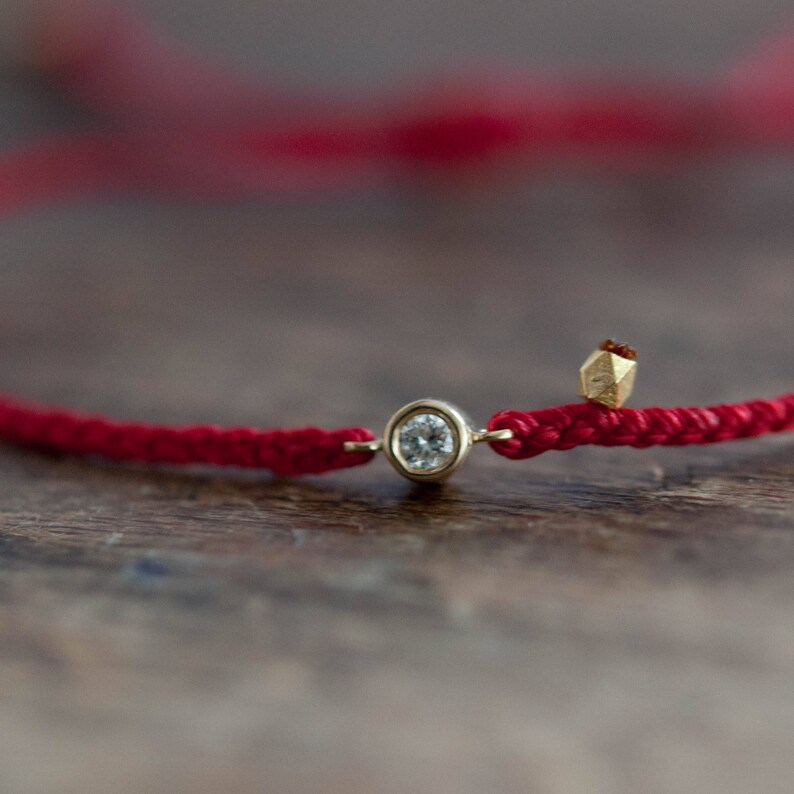 Red String Bracelet With Charm 0.06 Ctw. Diamond Braided Etsy