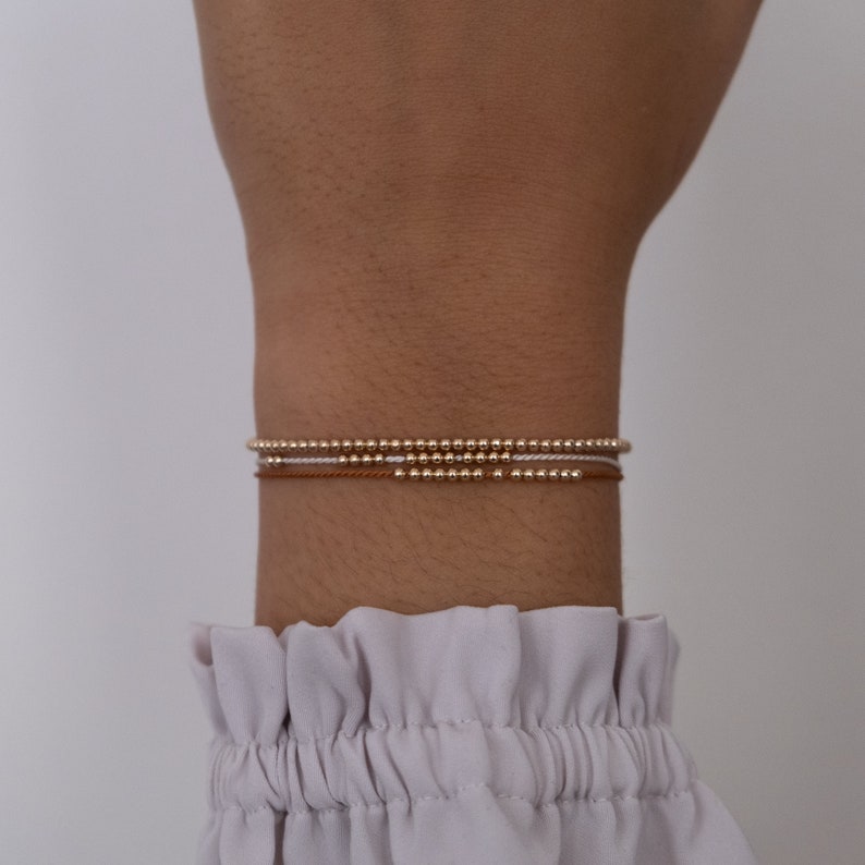 Dainty 14k solid gold bead bracelet friendship bracelet gold silk bracelet 14k solid gold beaded bracelet simple bracelet, gift for her image 2