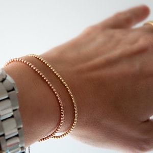 Solid 14k Rose Gold Beaded Friendship Bracelet, delicate bracelet with dainty beads with silk image 4