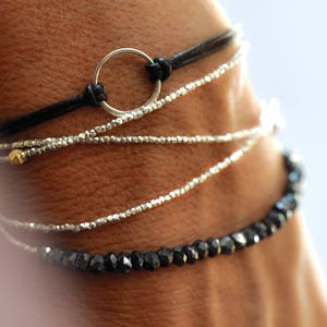Silver beads bracelet - wrap bracelet - delicate bracelet- gift for her - faceted pure silver bracelet