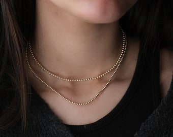 14k solid Gold Ball Necklace, Dainty Gold Bead Necklace, Gold Beaded Choker, simple Gold necklace, minimalist necklace gift for her