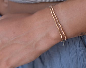 14k Gold Bead Bracelet: Dainty Silk Cord Friendship Bracelet