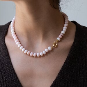 Pale pink Opal gemstone necklace, Candy necklace, hand knotted silk necklace, knotted opal necklace, opal necklace, beaded, knotted necklace