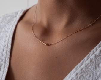 14K Gold Tiny bead necklace, Minimalist necklace, layering necklace,  simple necklace, ball bead,  gift for her -14K Solid gold gift for her
