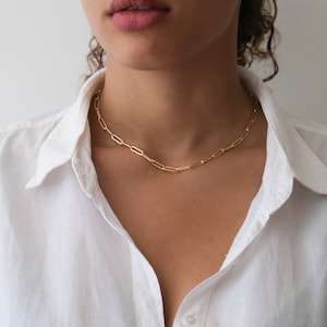 Gold Paper Clip Necklace chain - Gold choker necklace - Link Necklace