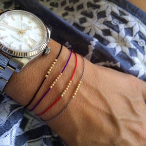 14k solid gold bead bracelet, red string bracelet gold silk bracelet, beaded cord bracelet, gold bead bracelet modern bracelet, gift for her image 6
