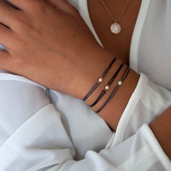 Diamond Solitaire Bracelet Cord Bracelet Diamond Friendship