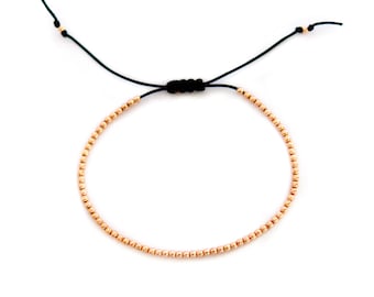 14k Solid Gold Beaded Bracelet: Adjustable Nylon Cord