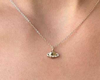 14k Gold diamond saturn pendant necklace, dainty saturn, Planet Necklace, Astrology, diamond necklace, dainty necklace gift for her