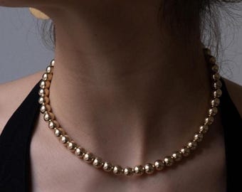 14k Gold Filled Beaded Choker: 8mm Ball Necklace