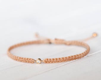 Diamond Bracelet in 14k solid gold, woven bracelet, minimalistic jewelry