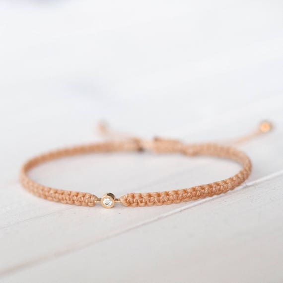 woven friendship bracelet minimalistic jewelry Diamond Bracelet in 14k solid gold