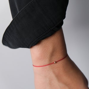 14k Gold Red String bracelet -  Beaded Ball Bracelet silk cord - silk cord red string bracelet solid gold - simple bracelet - best friend
