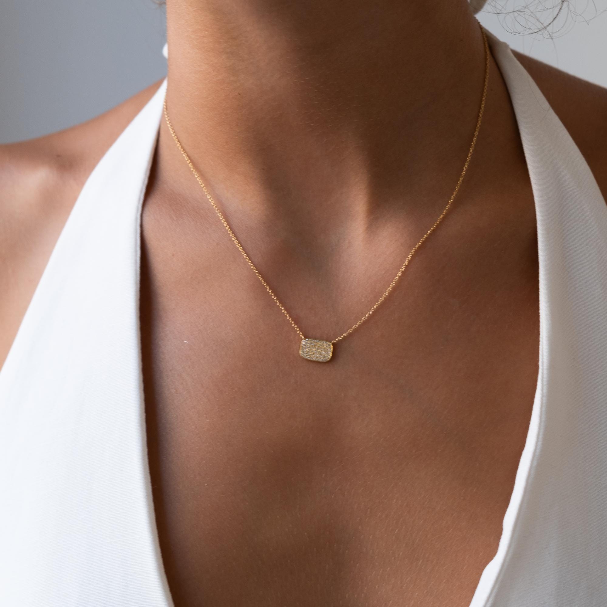 14k Gold Diamond necklace, delicate necklace, diamond pendant, diamond plate necklace, 14k solid gold neckace, layering necklace, gift idea