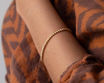 14k Gold Beaded Bracelet: 3mm Diamond Cut Ball Bracelet