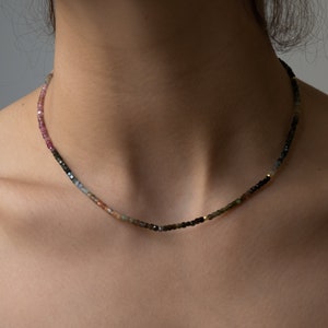 14k Tourmaline necklace, beaded necklace, dainty necklace, layering necklace, multi tourmaline, necklace for woman, gift for her, mom gift