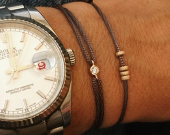 Diamond charm Bracelet adjustable in 14k solid gold, stacking bracelet