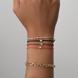 14k gold diamond friendship bracelet, diamond cord bracelet, silk cord bracelet, diamond bracelet, woven bracelet, red string bracelet gift