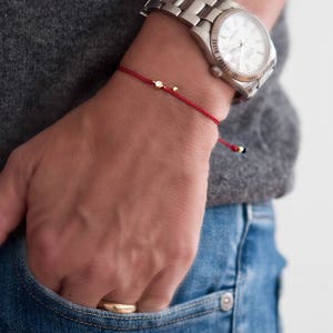 Red String Bracelet with charm, 0.06 ctw. Diamond braided bracelet in 14k solid gold