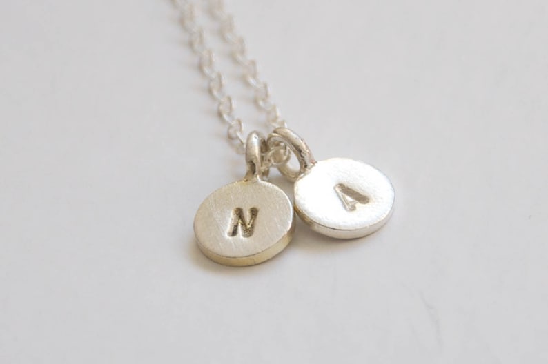 Tiny Initial Necklace hand stamped letters alphabet necklace delicate monogram necklace personalized charm necklace gift for her image 7