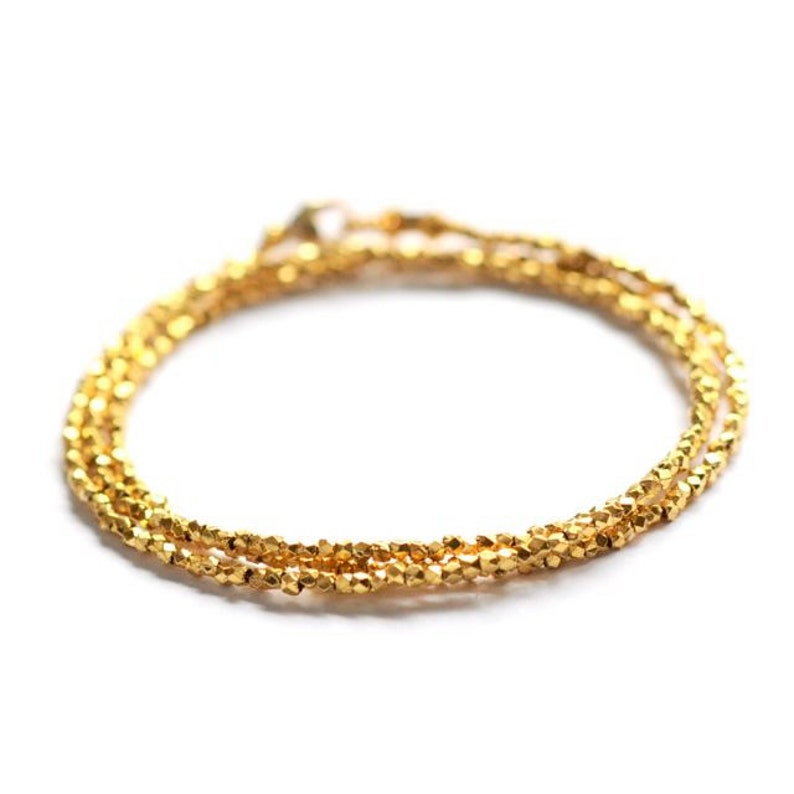 Gold Triple wrap beaded bracelet tiny faceted nugget Etsy