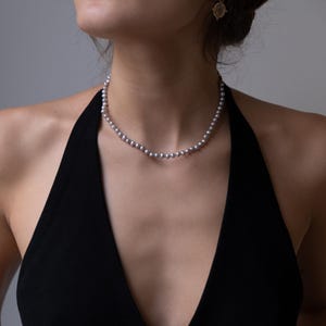 14k Gold Gray Pearl Choker: Silk Knotted Freshwater Pearl Necklace