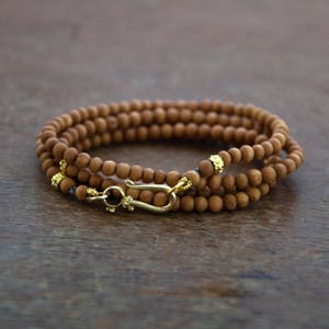 beaded wrap bracelet, boho wrap bracelet in solid 14k gold with sandalwood