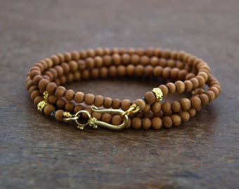 beaded wrap bracelet, boho wrap bracelet in solid 14k gold with sandalwood