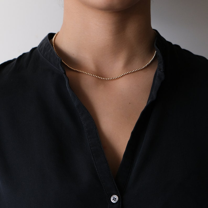 14k Solid Gold Ball Necklace Dainty Gold Bead Necklace Gold Etsy