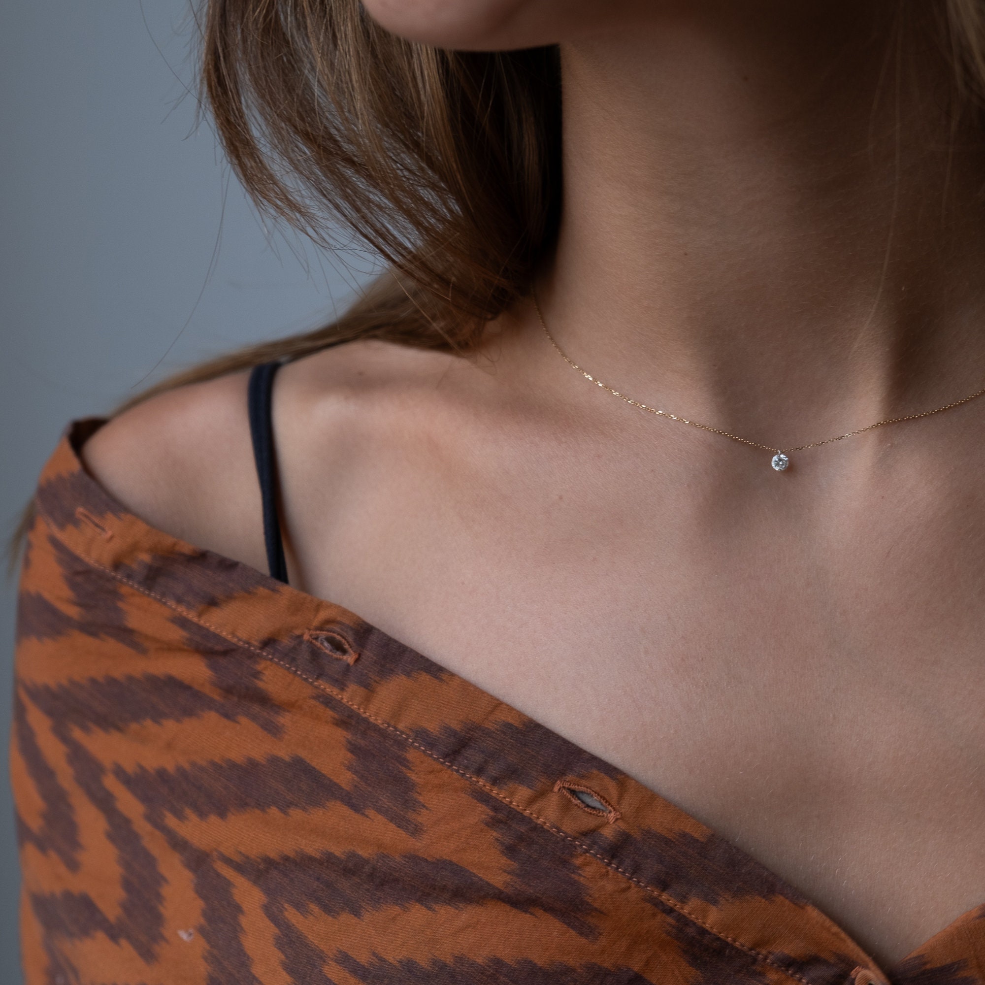 Dainty Diamond Necklace Floating Diamond Necklace 18K Solid Gold Necklace Delicate Gold Necklace Minimalist Gift for Her for Woman