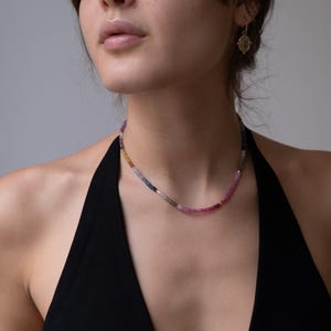 14k Solid Gold Sapphire Necklace, Rainbow Sapphire necklace, Delicate Beaded Necklace, Fine Jewelry, Delicate Layering Necklace gift for her