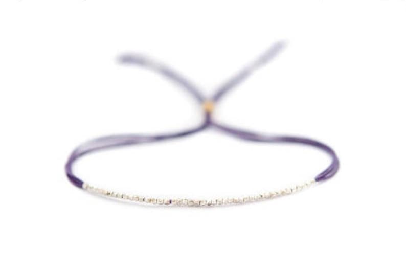 Silver on Plum silk friendship bracelet, beaded friendship bracelet, bead bracelet, silk cord bracelet, simple bracelet, beaded bracelet image 1